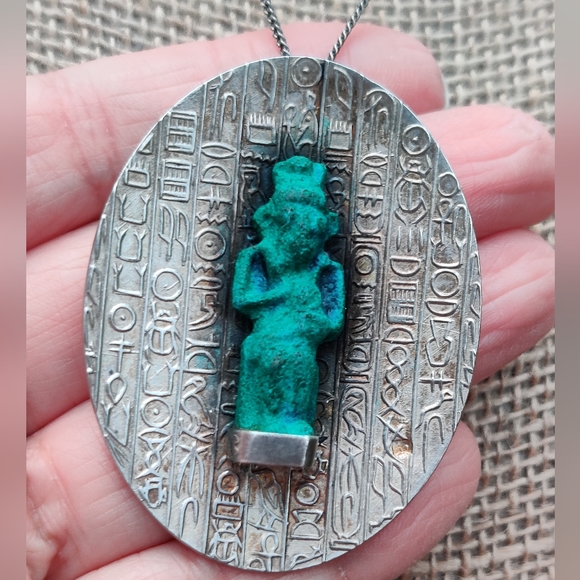 Egyptian Revival Pin/Brooch Necklace Sterling Silver Vintage - Picture 10 of 15